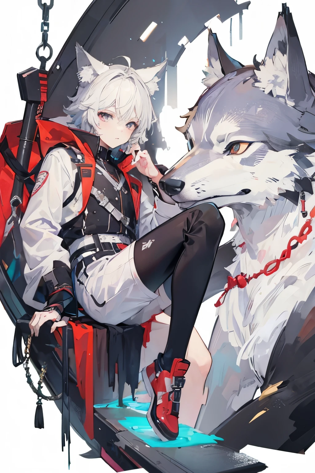 ((best quality)), ((masterpiece)), (detailed), boy, wolf ears, wolf tail, full body