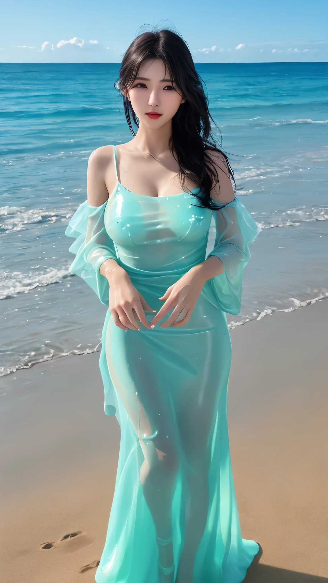 (8k), (best quality), (masterpiece:1.2), (realistic), (photorealistic:1.2), Fascinating woman, ultra-detailed, woman group, naked on the (light blue garbage bag:1.3), lingerie, skimpy, collarbone, sexy, (river:1.3), (sea;1.2), animals