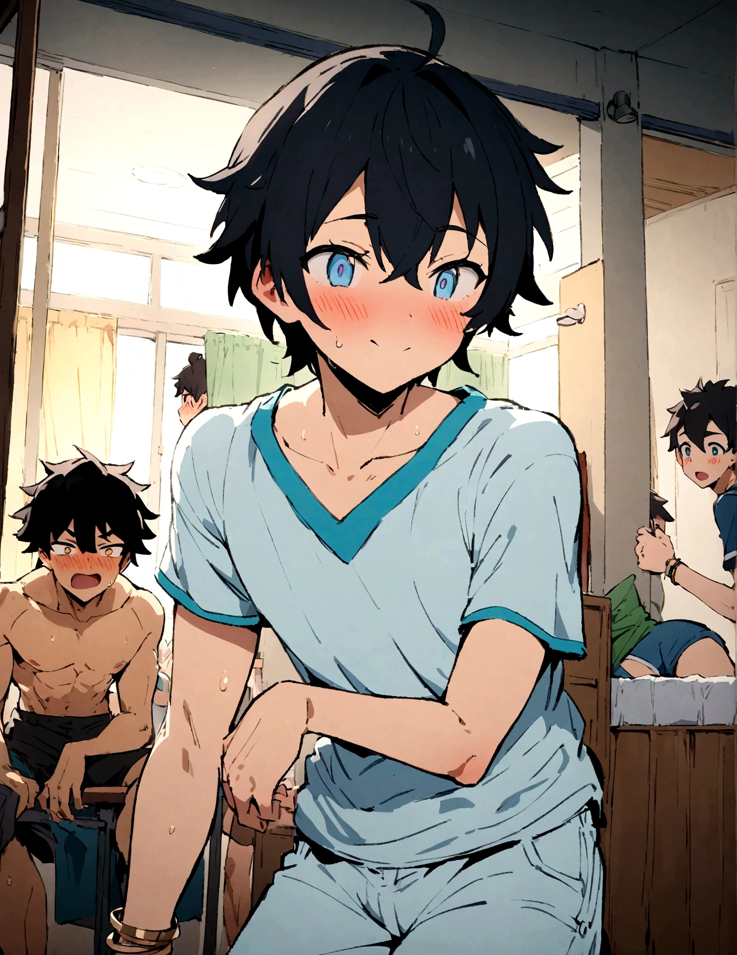 boys,,,,,,boys,,,,,,male protagonist,,,,Bright Eyes,blush,,Black Hair,When she first moved into the dorm, she had a refreshing, cheerful personality and was pure and innocent.,,,,Men's Focus,,,,A rich expression,,Happiness created by brainwashing,,bracelet,Cool and cute casual clothes,,洗脳済み後輩男子に犯され中のmale protagonistは,,,,,,,,Brainwashed and boy-loving,,,Brainwashing forces potential homosexuals to mutate,,,,,Athletic Department Boys' Dormitory,,,,,Junior and senior high school/university,,,All dormitory students,He was a cool guy,,,creation,high resolution,4k,8k,quasi-masterpiece,highest quality,Anime Style,,Makoto Shinkai Style,,Cel animation art,,,??????,,