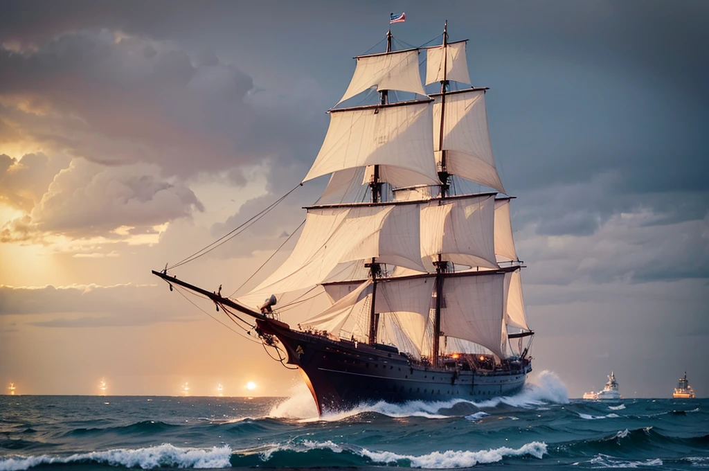 Storm at sea , sailing ship, люди на sailing shipе 