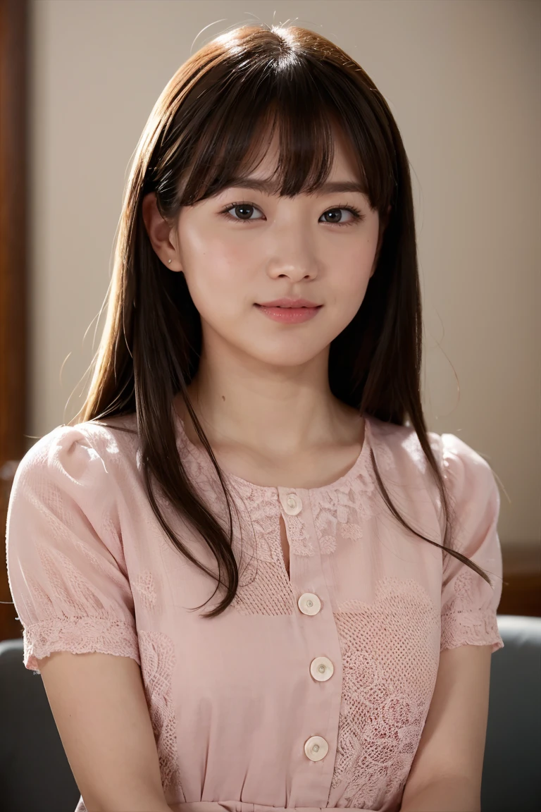 Medium Size Display, Medium Shot, Written boundary depth, bust, Upper Body, Movie angle, masterpiece, highest quality, Very detailed, CG, 8k wallpaper, Beautiful Face, Delicate eyes, Otome, alone, smile, Divide the salad、cute、Pink dress