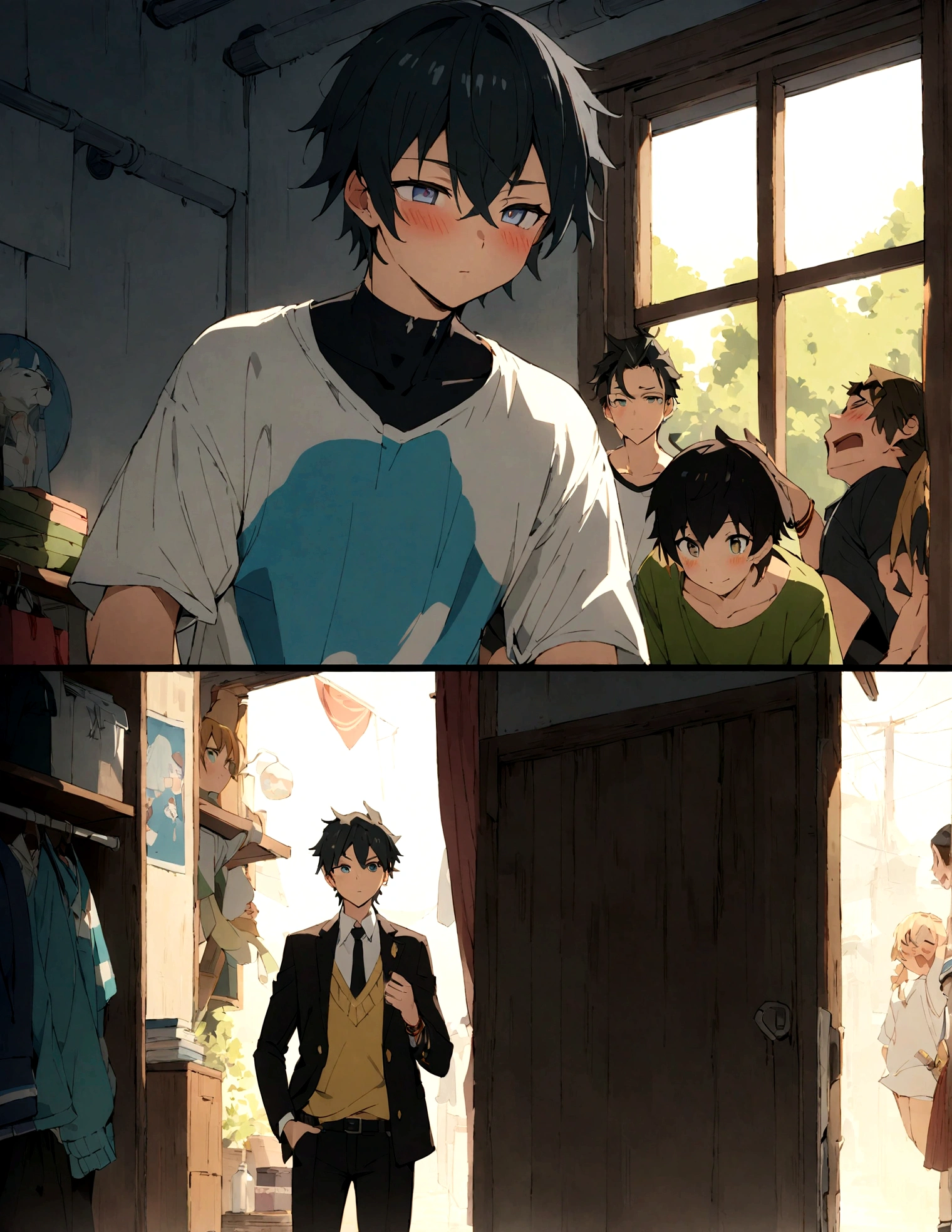 boys,,,,,,boys,,,,,,male protagonist,,,,Bright Eyes,blush,,Black Hair,When she first moved into the dorm, she had a refreshing, cheerful personality and was pure and innocent.,,,,,,Male Focus,,,,A rich expression,,Happiness created by brainwashing,,bracelet,Roughly-dressed clothes,,Brainwashing forces potential homosexuals to mutate,,,,,Athletic Department Boys' Dormitory,,,,,Junior and senior high school/university,,,All dormitory students,He was a cool guy,,,He was a candidate for ace,,,creation,high resolution,4k,8k,quasi-masterpiece,highest quality,Anime Style,,Makoto Shinkai Style,,Cel animation art,,,Erotic homosexual luck,,,犯されるのmale protagonist,