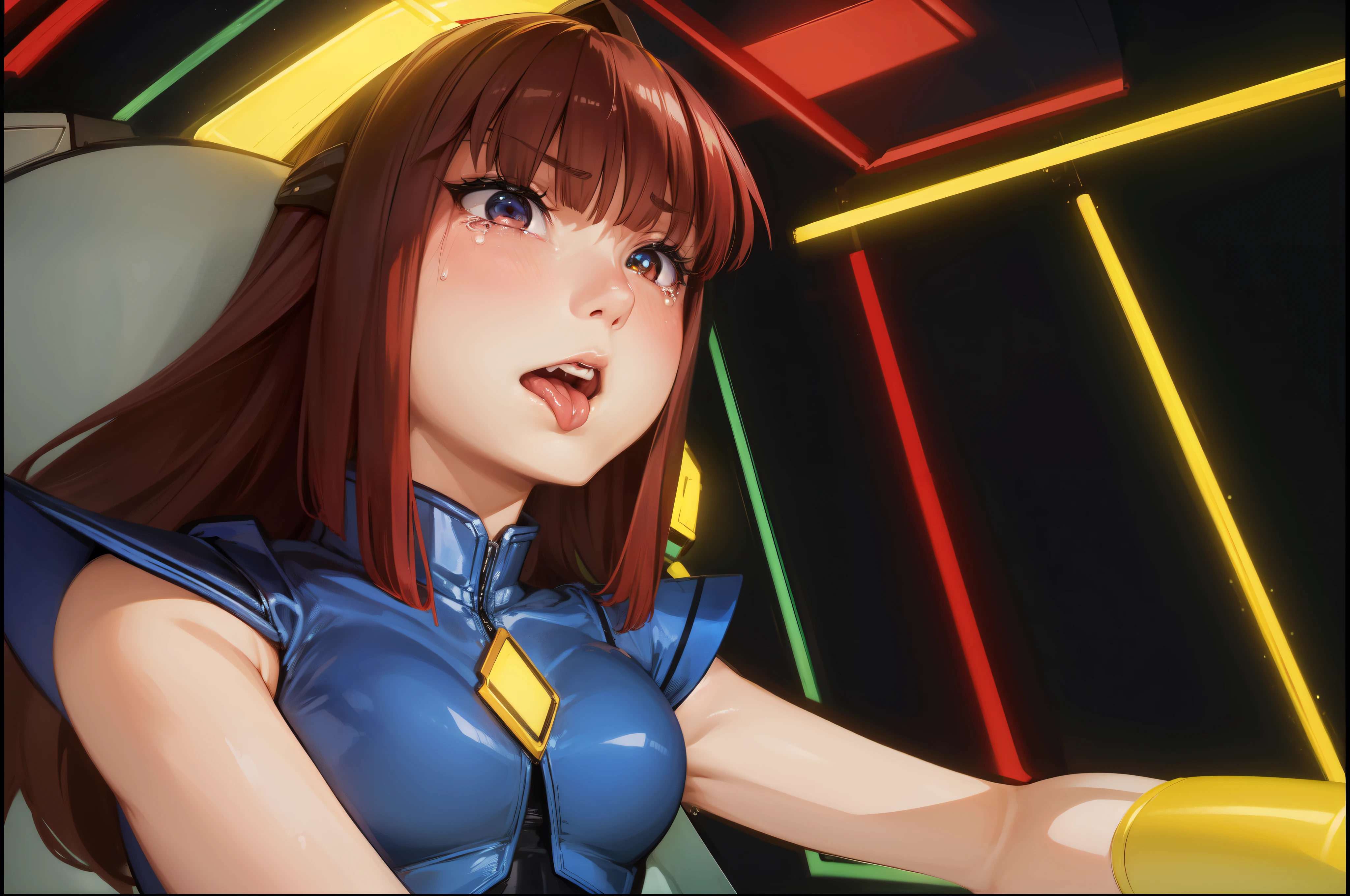 Female Combatant、Japanese girl、Close-up of a girl in a blue leotard、Blue glossy leotard、Blue knee-high boots、Yellow Globe、Saiyan Girl, wonderful, Nano Girl, Female body type, Inspired by Hiromu Arakawa, Anime Manga Robot!! Anime Girls, Fubuki, Full Body Suit, by Hiromu Arakawa、wonderful, silk, Beautiful and attractive anime teen, Anime Girls of the future, tears,Drooling,Pee,Sweat,Tongue out,incontinence,Peeing,Mouth open and tongue out,Estrus,Eyes wide open,Estrus,Blushing,Nipples are erect,Face is hot,Lust、Mouth wide open and tongue sticking out、incontinence、Crying face、Drooling、Red lips、Red tongue、Red tongue sticking out