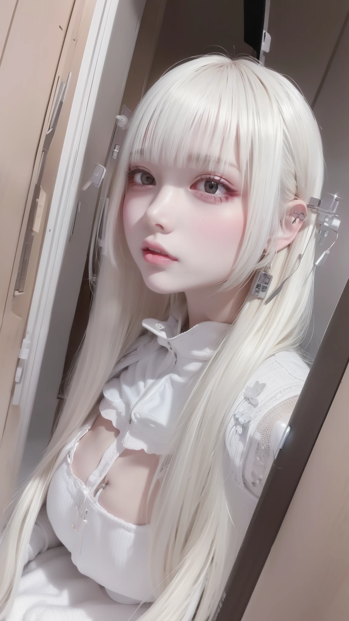 (Safety Sensor、sfw:1.8, Approved as safe、Can be viewed:1.8),masterpiece、masterpiece、highest quality、highest quality、Accurate the human body、Lighting to suit the mood、Accurate、Elaborate、masterpiece、Exquisite facial detail、Detailed Background、Background Blur、Detailed and beautiful background、Accurate 5-finger、Accurate human body、The perfect human body、
break、

(Straight long hair、Heavy bangs、White skin、Super big boobs、nightlife:1.8, night:1.6, Dim lighting:1.8, jirai girl:1.5, jirai make:1.2), Open Doorway:1.8