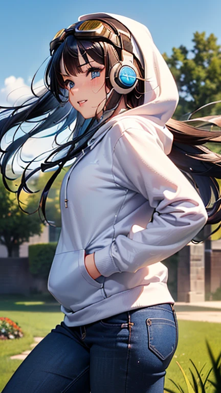 A girl is posing for a photo,pretty girl,Enchanting girl,Anime Girls,
(((One Girl,Baby Face,16 years old))),
(((White and red hoodie)), ((Denim skinny pants、sneakers))、((Goggles on head、headphone))、
BREAK
(Beautiful Hair,Shiny Hair),(Black Hair、Hair blowing in the wind、Long Hair、blue streaked hair:1.4),
(Expression of fine eyes,Beautiful and delicate eyes,Sparkling eyes,Eye Reflexes),(black eye),
double eyelid,Long eyelashes,
(Beautiful Nose,Thin Nose),
(Glossy lips,Beautiful Lips,Thick lips),
(Symmetrical facial features,Perfect Face),(((Detailed skin,Oily skin,Textured skin,Beautiful Skin))),
break
(smile、Embarrassed),
((noon、garden、squirt, grass)),((Dynamic Pose、front view、Cowboy Shot)),
break
(((highest quality)),((masterpiece)),((Very detailed))),((High resolution),(8k),(16k,1080p),(Anime 2D Rendering)),
(Anatomically correct),