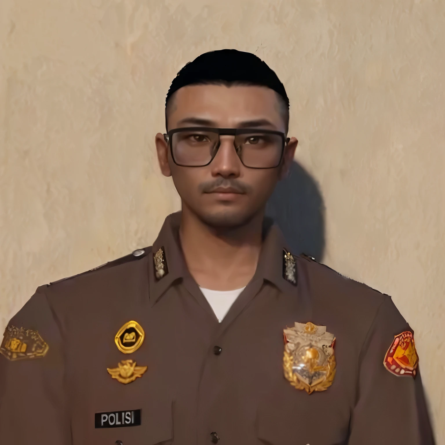 a close up of a person wearing a uniform and glasses, police officer, officer, wearing a police uniform, policeman, inspired by Oka Yasutomo, police uniform, full uniform, tony sart highly detailed, tony sandoval. 8 k realistic, upper body avatar, policeman closeup, security agent, inspired by Jang Seung-eop, police, outfit: cop, asian big eyes, not squint eyes