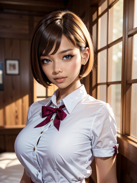 18 year old Japanese female,(非常にdetailedな肌)(Beautiful female body)(美しいBig Breasts)(Big Breasts)(Pale skin)(Pointed Chest),(Erect nipples)(Best image quality)(Hyperrealist portrait),(8k),(Ultra-realistic,最high quality, high quality, High resolution)(high quality texture)(Attention to detail)(Beautiful details)(detailed,Extremely detailed CG,detailed Texture)(Realistic facial expressions,masterpiece,in front,dynamic,bold),(((short pixie cut))),(Very thin hair)(Super Straight Hair:1.5)( sleek bangs,Very light coppery amber hair,Hair in one eye)　(((High School Girl Cosplay)))　(((Schoolgirl uniform)))　(((she&#39;No pants under the pleated skirt)))(((Emphasis on exposed genitals))　(((Genitals are visible)))　(((With the legs spread in an M-shape,,,,,,,,,,)))　(((she is spreading her legs boldly)))　(((Front view)))　(((Accentuate the crotch)))　(((The lines of the body are clearly visible)))、(((Depiction of beautiful fingers)))　(((Beautiful body depiction)))　(((Accentuate the crotch)))(((I can see your thighs)))(((Accurate M-shaped leg splits)))、(((Full body photo)))、(((Correct ankle orientation)))(((Correct number of legs)))　(((Accurate Body Composition)))　(((正確な正面からのFull body photo)))(((Exact number of hands)))