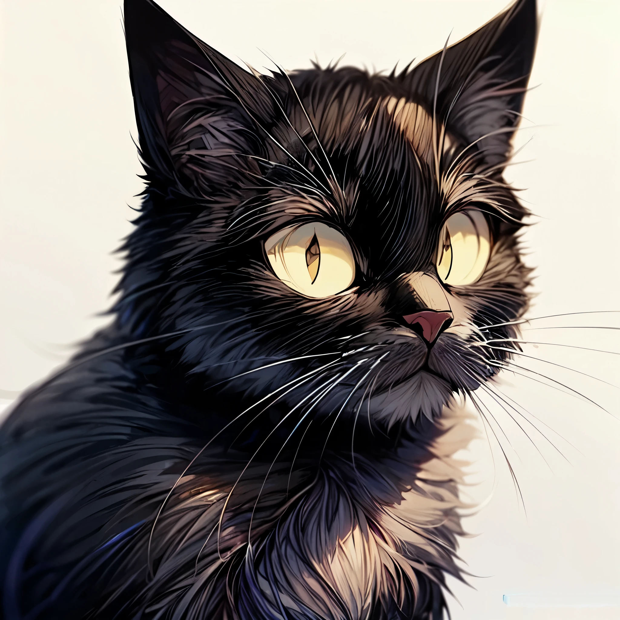 (User profile picture), (black cat) ,beautiful Cat Hair, (boring facial expression), (Side to viewer), Simple anime lines, Simple white background, ((Meme, Internet memes)), abstract