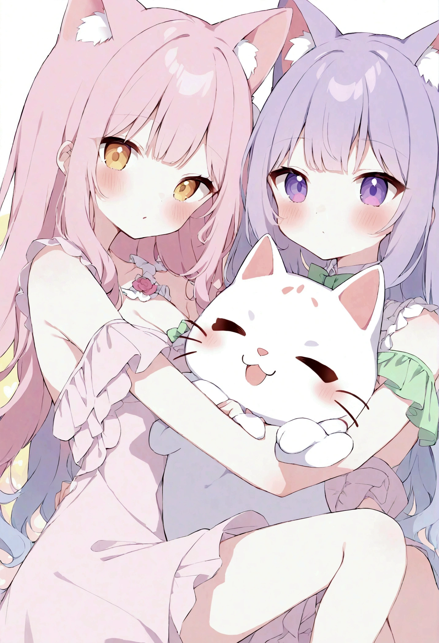kawaii neko girl cuddle with another neko girl