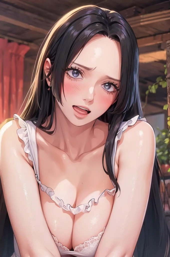 (((masterpiece))), (((best quality))), ((ultra-detailed)), (highly detailed CG illustration), Boa Hancock, , (masterpiece:1.5), Detailed Photo, Smiling, Sexy, (Best Quality: 1.4), (1girl), Beautiful Face, (Black Hair, long Hair: 1.3), Beautiful Hairstyle,  beautiful detail eyes, (realistic skin), beautiful skin, absurd, attractive, ultra high resolution, high definition, (sexually aroused:1.5), Pinkish white skin, cool white light, sexy pose, Beautiful , white background, pink soft white light, Wear a white dress, (bright face:1.5), (beautiful face:1.5), (nsfw:1.3)