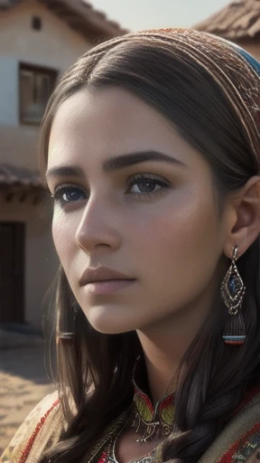 photorealistic portrait of a group of Iaudian people, detailed facial features, beautiful intricate eyes, delicate lips, striking expressions, residential village backdrop, warm lighting, cinematic composition, high quality, 8k, realistic, hyper detailed