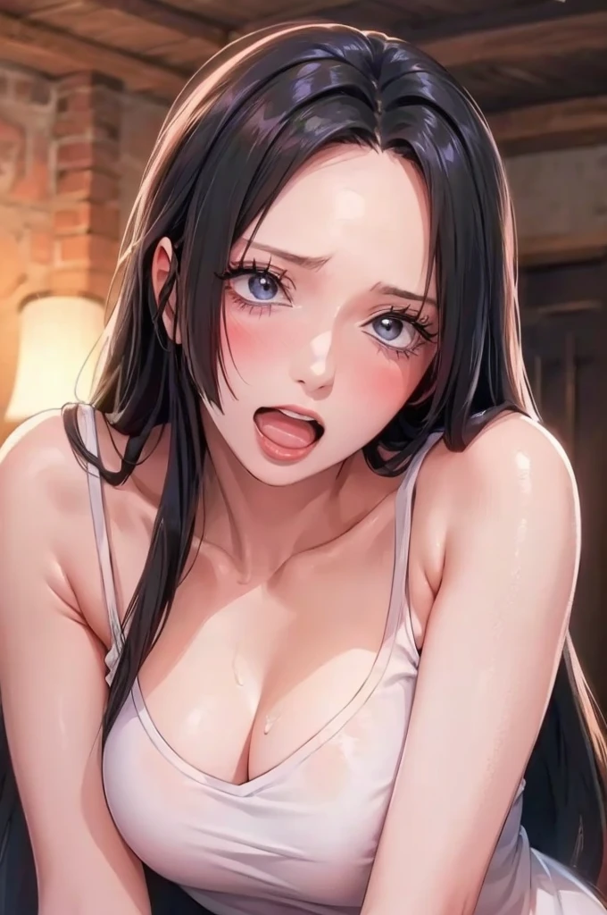 (((masterpiece))), (((best quality))), ((ultra-detailed)), (highly detailed CG illustration), Boa Hancock, , (masterpiece:1.5), Detailed Photo, Smiling, Sexy, (Best Quality: 1.4), (1girl), Beautiful Face, (Black Hair, long Hair: 1.3), Beautiful Hairstyle,  beautiful detail eyes, (realistic skin), beautiful skin, absurd, attractive, ultra high resolution, high definition, (sexually aroused:1.5), Pinkish white skin, cool white light, sexy pose, Beautiful , white background, pink soft white light, Wear a white dress