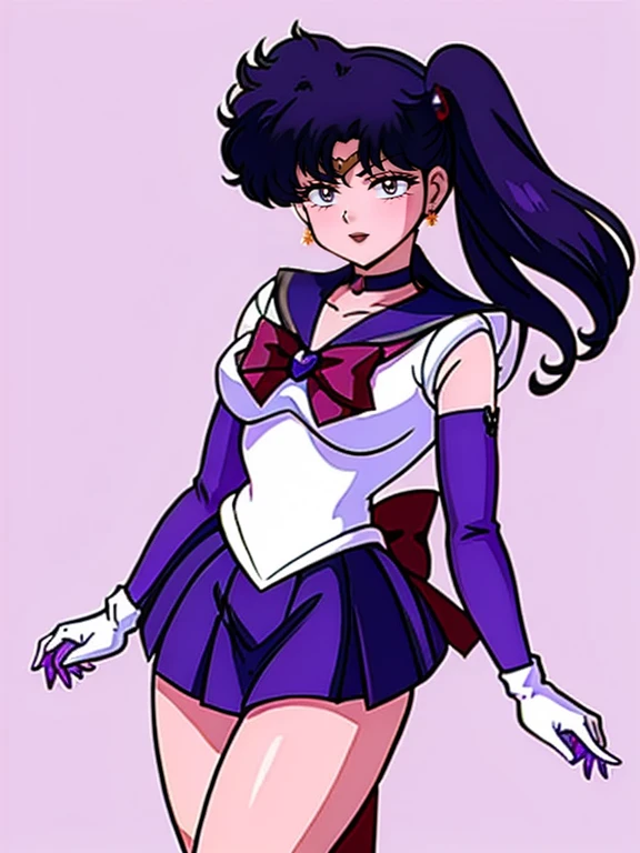 ivy fe ,sidetale, sailor senshi uniform, purple skirt, elbow gloves, tiara, purple sailor collar, red bow, purple choker, white gloves, jewelry, smile