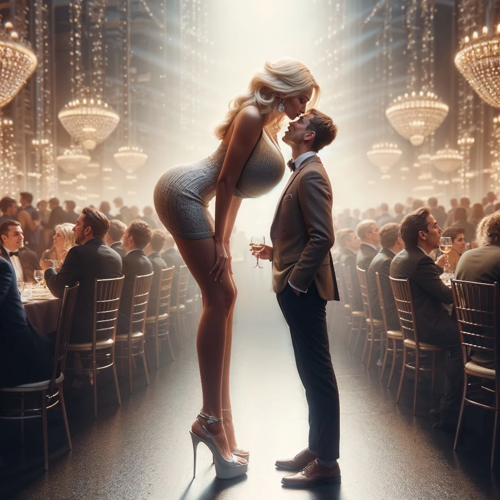 side view, plain dress, bending forward, (big giant enormous oversized massive huge colossal breasts:1.5), (gigantic sagging breasts:1.5), symmetric breasts, (extremely very long full big hair with waves)