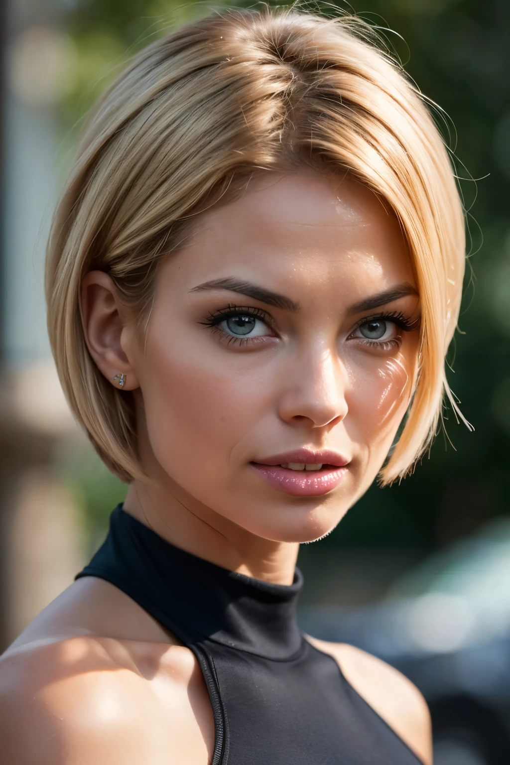 (realistic, photo-realistic:1.37),(8k, RAW photo, best quality, masterpiece:1.2), cute Jaime Pressly, ultra-detailed, heart-shaped pupils, physically-based rendering, ultra high res, kodakvision color, shot on Arricam LT Camera, bokeh, sharp focus, looking at viewer, photorealistic, realistic, best quality, extremely detailed face, extremely detailed eyes and face, beautiful detailed eyes, absurdres, incredibly absurdres, short lycra bodycon dress, perfect female body, fit body, slender, sexy expression, biting lip, gorgeous hair, short short (bob haircut:1.2), blonde