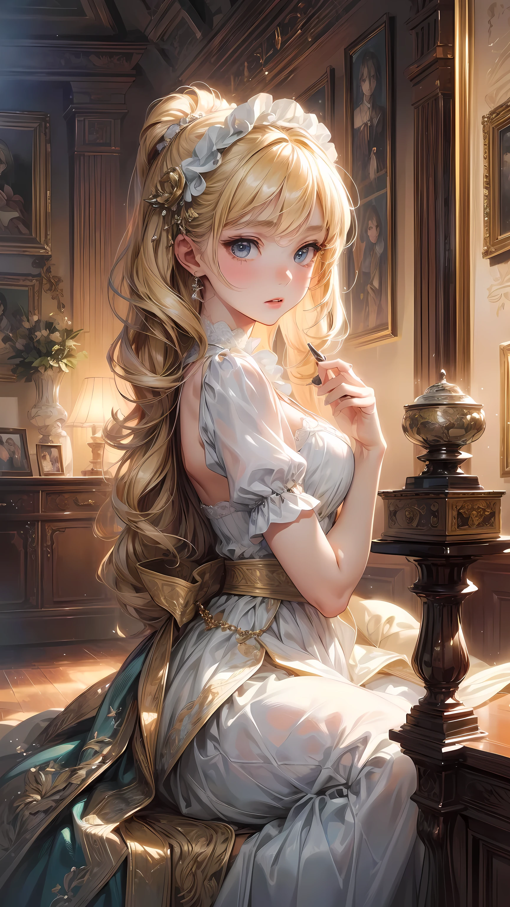 masterpiece, best quality, Extremely delicate and beautiful girl,Extremely delicate and beautiful, world masterpiece theater, Extremely detailed, Very detailed, best quality, Blonde Hair, High resolution, Very detailed,1 Girl, best quality, illustration, looking at the audience, Dough, canvas, painting, realistic, realist ,real,