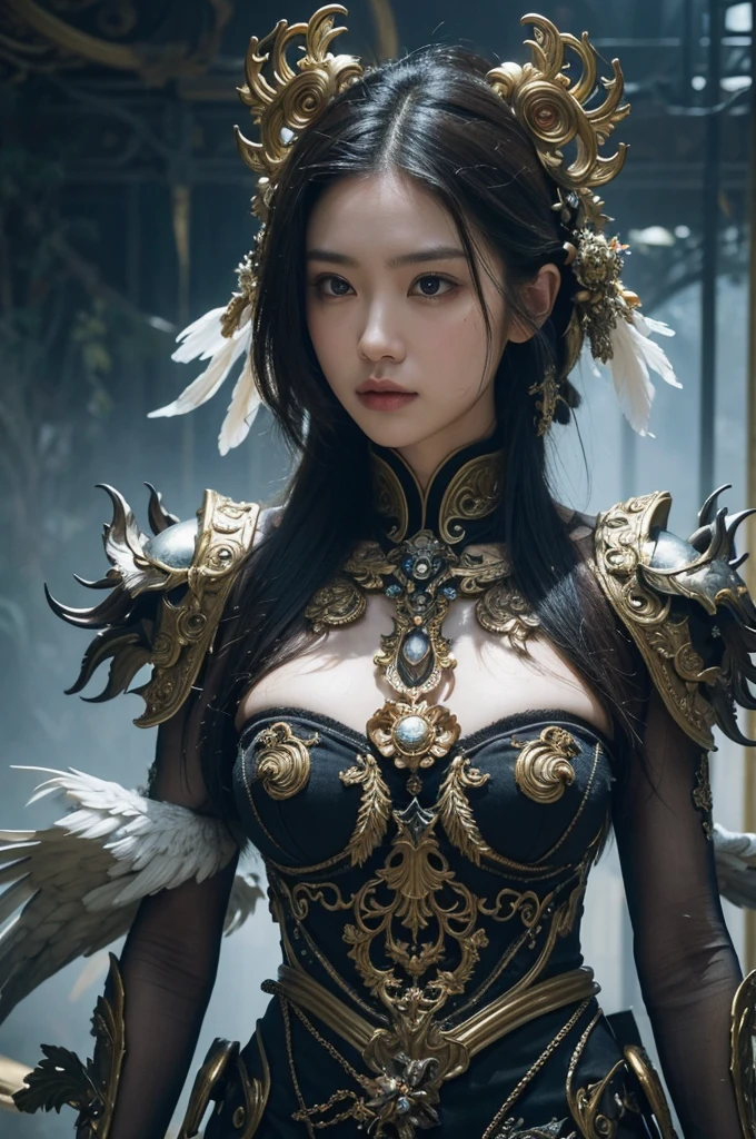By Jason Chan, Wild Immortals dance amid the swirling mist., Each one is decorated with life., Heavenly clothes, Gathering the power of lonely nature, (Gorgeous background, full of details:1.2), (technology, Futurist:1.2), Baroque Cybernetics, Baroque-inspired aesthetic combined with cybernetic elements., complicated details with a Futuristic edge, The complexity of ornamental plants, (Masterpiece, complicated details:1.2), look at viewer, dynamic poses, Nicola Samori's style