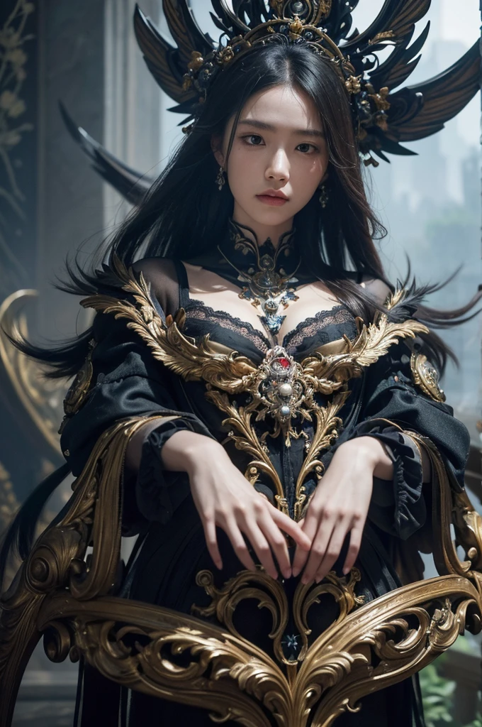 By Jason Chan, Wild Immortals dance amid the swirling mist., Each one is decorated with life., Heavenly clothes, Gathering the power of lonely nature, (Gorgeous background, full of details:1.2), (technology, Futurist:1.2), Baroque Cybernetics, Baroque-inspired aesthetic combined with cybernetic elements., complicated details with a Futuristic edge, The complexity of ornamental plants, (Masterpiece, complicated details:1.2), look at viewer, dynamic poses, Nicola Samori's style