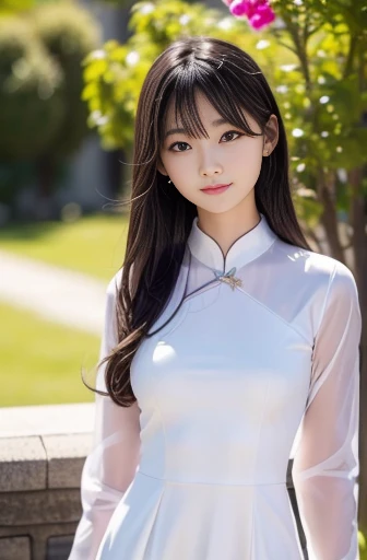 Tabletop,( highest quality),(masterpiece) Realistic,real , Realistic, Very detailed, finely, High resolution, 8k wallpaper,,Anatomically correct body, One cute girl,(Korean Girl:1.4),(:1.4), (Black Hair:1.3),(Straight long hair:1.4),(Are thin:1.3) ,(Ao Dai:1.4), Sharp focus, Perfect dynamic composition, finelyて美しい目,Slim body,(Small breasts:1.4)(Small breasts:1.4),(Small breasts:1.4),(Small breasts:1.4), Thin Hair, Detailed and Realistic skin texture, smile,Standing pose、(whole body:1.4),,Southern Island,Summer sunshine,彼女はベトナムの民族衣装のAo Daiを着ています