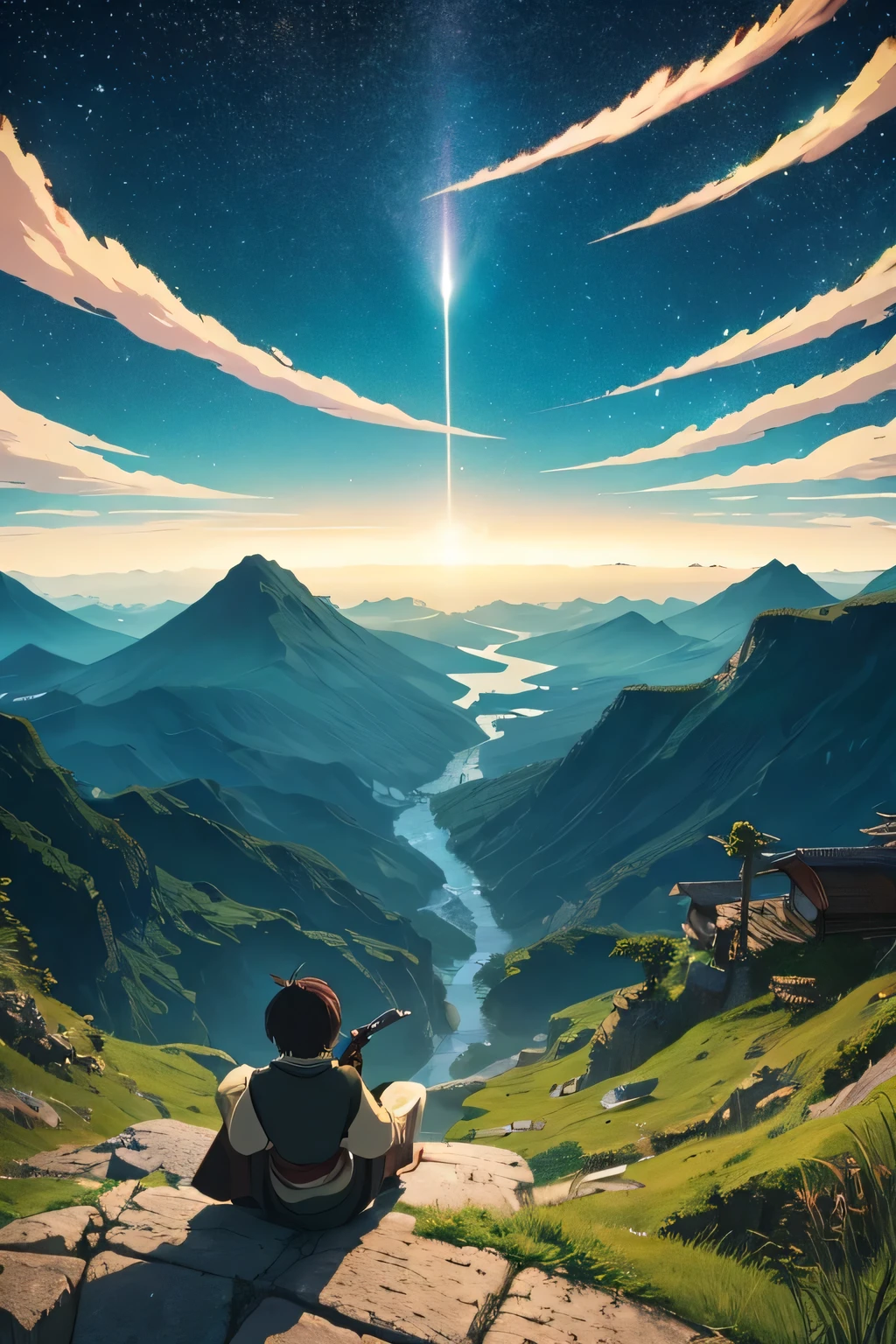 landscape Hayao Miyazaki style shooting star