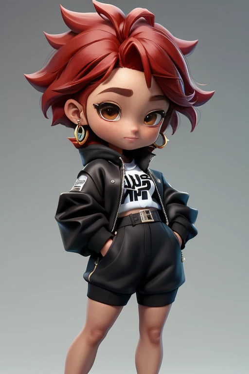 スーパースタイルのhip hopの女の子dançarinaアフリカ南30年, ((Super happy)), Brown Skin, Sympathetic face, 美しいredい唇, A nice chibi, Super stylish, Perfect Fingers, Minimalist clothing clothing colors: red, Black and white, "hip hop", ("Looking over your shoulder" put), Stylish clothing, Dressed in a fashionable gangster den、, Minimalist Background, front facing camera,