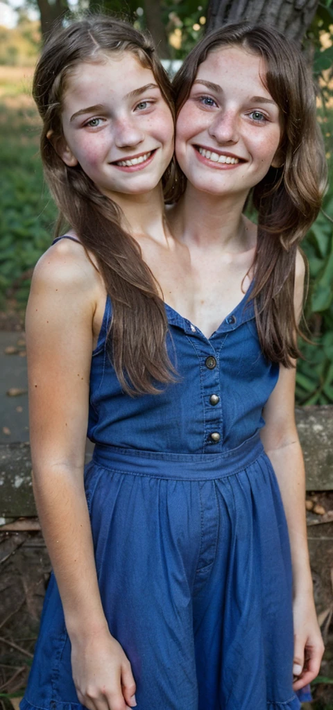 2heads, two headed girl, (one head 13 years old:1.5), (one head 35 years old:1.5)