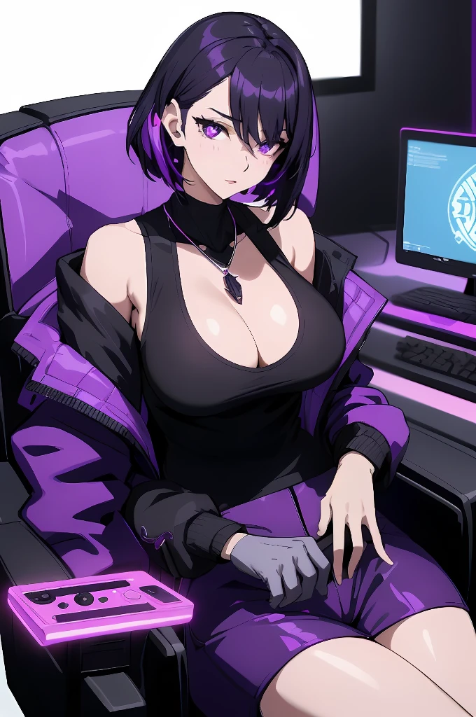 anime girl sitting in a chair with a computer and a keyboard, best anime 4k konachan wallpaper, oppai cyberpunk, badass anime 8 k, seductive anime girl, shalltear from overlord, anime moe artstyle, anya from spy x family, (sfw) safe for work, female cyberpunk anime girl, from girls frontline