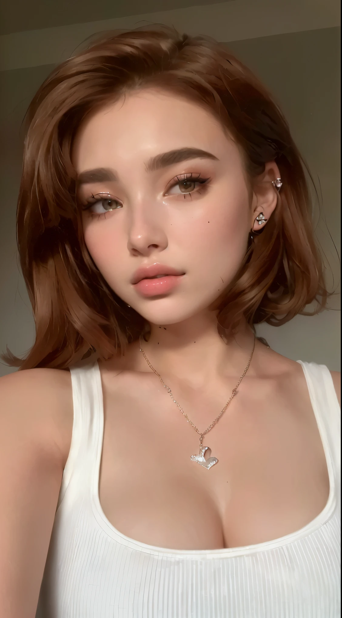 a close up of a woman with a necklace on her neck, portrait sophie mudd, 18 years old, headshot profile picture, sultry look, lily frank, madison beer as leeloo, profile picture, profile image, 2 4 year old female model, small heart - shaped face, amouranth, bella poarch, charli