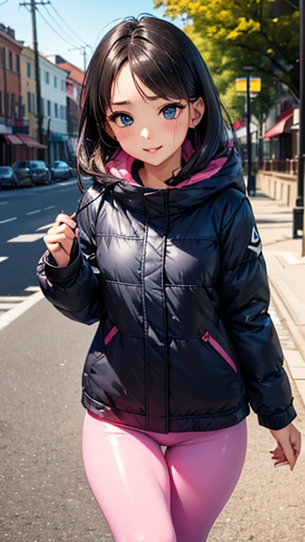 A girl is posing for a photo,pretty girl,Enchanting girl,Anime Girls,
(((One Girl,16 years oing eyes,blue eyes),(Small breasts),
(((Matte pink and blue long parka)), ((leggings、sneakers))、((Big white ribbon))、
BREAK
(Beautiful Hair,Shiny Hair),((Black Hair))、Hair blowing in the wind、Forehead:1.4、Semi-long hair),
(Expression of fine eyes,Beautiful and delicate eyes,Sparkling eyes,Eye Reflexes),
(double eyelid,Long eyelashes),
(Beautiful Nose,Thin Nose),
(Glossy lips,Beautiful Lips,Thick lips),
(Symmetrical facial features,Perfect Face),(((Detailed skin,Oily skin,Textured skin,Beautiful Skin))),
break
(smile、Embarrassed),
((noon、City、Sidewalk, street tree)),((Walking、front view, Cowboy Shot)),
break
(((highest quality)),((masterpiece)),((Very detailed))),((High resolution),(8k),(16k,1080p),(Anime 2D Rendering)),(Anatomically correct),
((Realistic)), (The best CG),Highly detailed art,CG illustration,