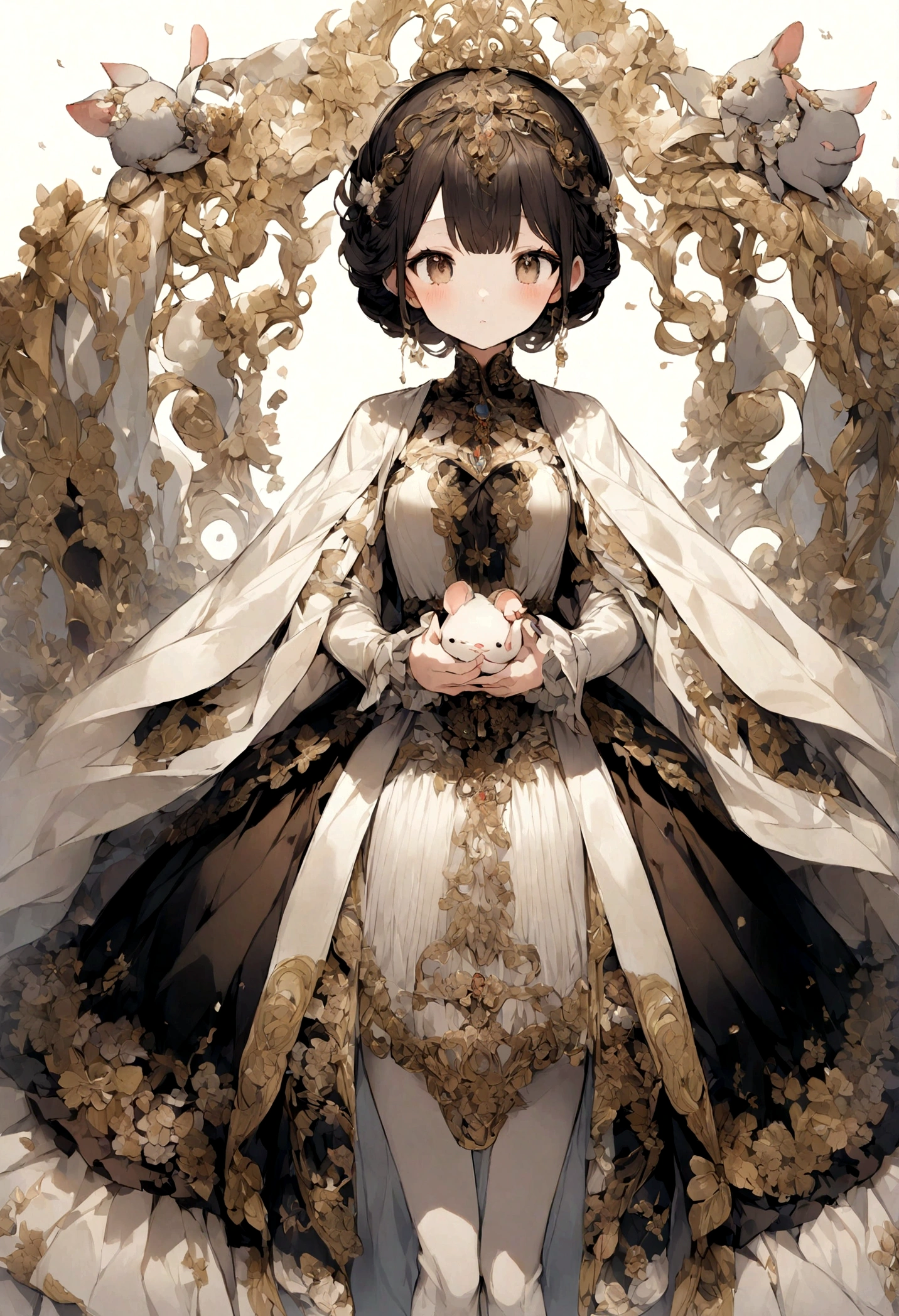 Girl holding a mouse、cute、With a tall husband、