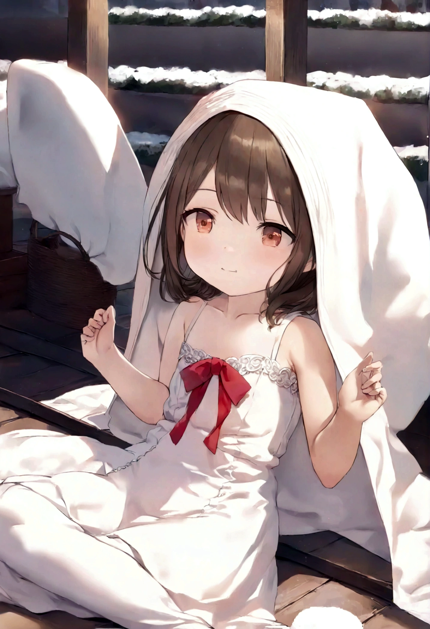 a cute teenage girl, about 120cm tall, fullbody, detailed face, beautiful detailed eyes, beautiful detailed lips, extremely detailed eyes and face, long eyelashes,very long hair, cute expression, terifying smile, tender skin, young appearance, white dress, sitting in the mountains, cold sunlight, dark vibrant colors, photorealistic, 8k, hyper detailed, masterpiece, intricate details, natural lighting, cinematic