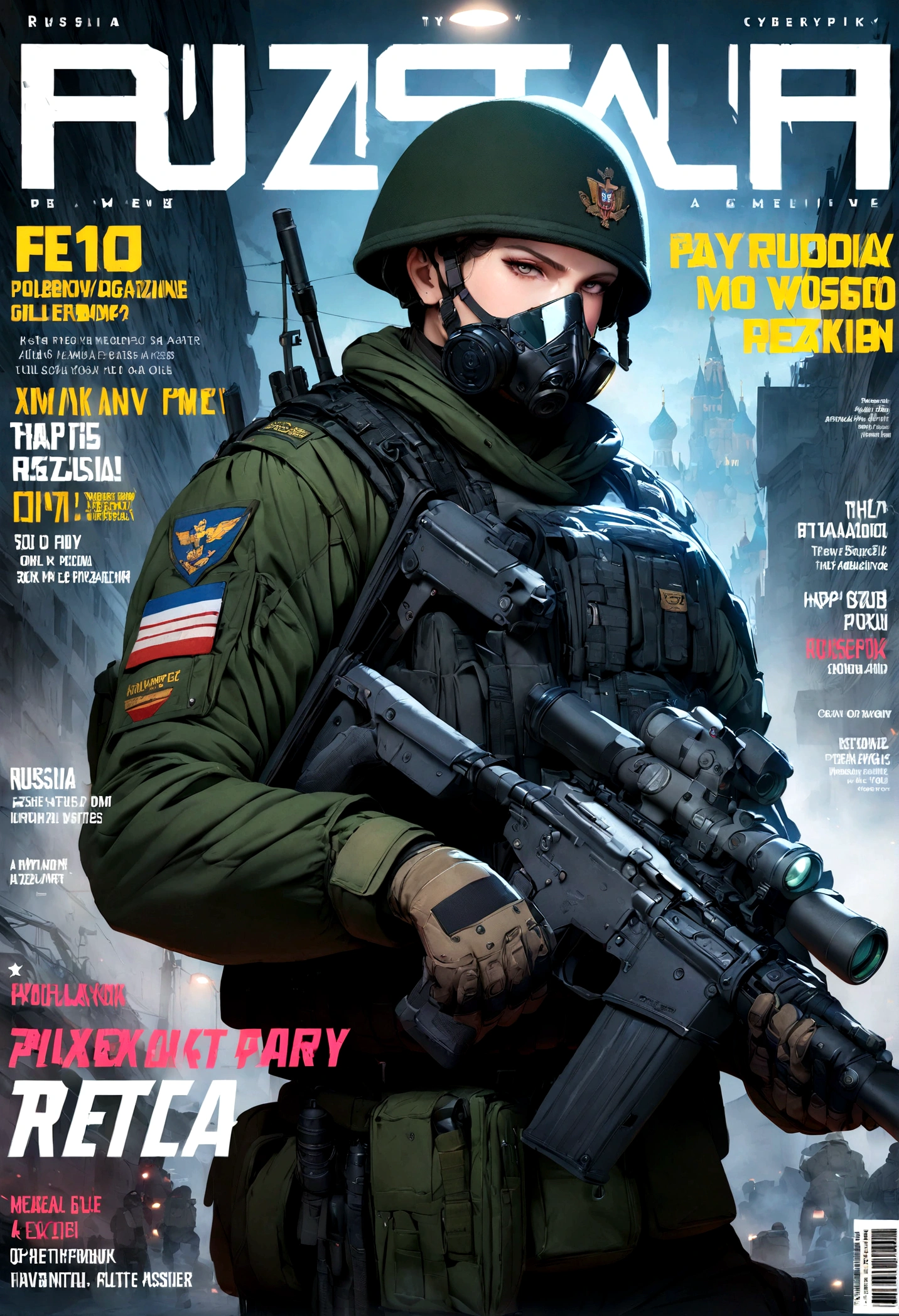 Gun magazine cover, showing Lindsey Stirling, naked in a warzone, intimate tattoos, gunfire, explosions, muddy, multicam clothing, ponytail, legs apart, cheerful smile, wearing authentic multicam uniform, equipment belt, camo paint, finger to lips, holding realistic assault rifle, pinching nipple, naked