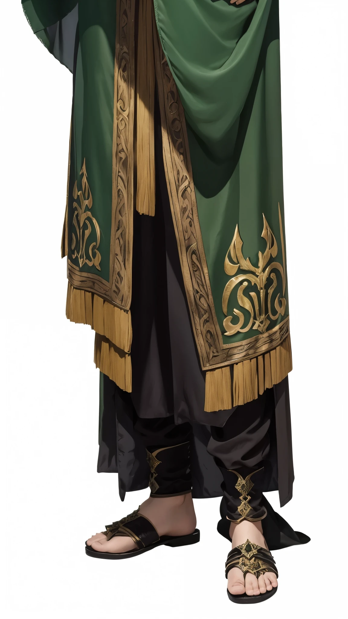 Roupas de eremita, estilo D&D, estilo medieval, roupas leves em verde e preto, Roupas de combate,com braceletes pretos.
