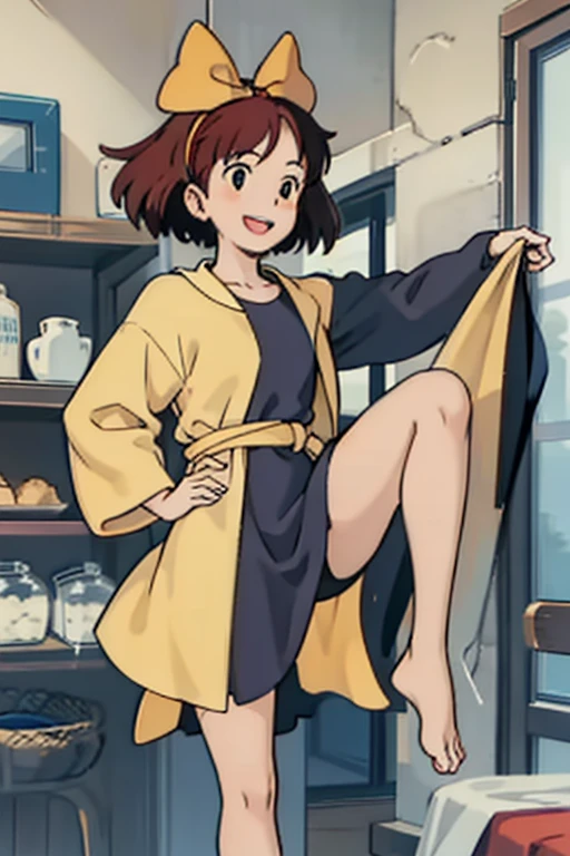 (tmasterpiece1.4),(best qualtiy:1.4),(A high resolution1.4), girl, Kiki, Black robe, Redhead bow,The story begins in a high school where a group of students gather and discuss the importance of morality, a 22 year old girl with semen on her feet.
yellow jacket, yellow pants, smile, barefoot,