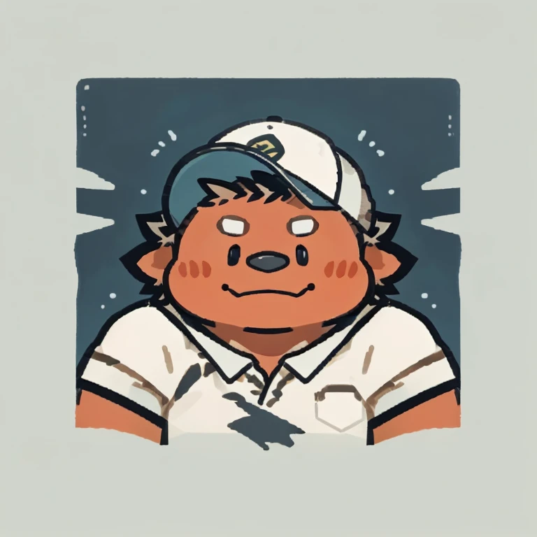 red dagon face,Cute face,Humanity(red dagon), (White short sleeve:1.3), (with cap), (round face), (red skin), Chubby,(white eyebrows:1.1),（Upper body naked:1.2）,(perfect black eyes),Simple background, Blue Background,print style。（Artist:Takemoto Arashi