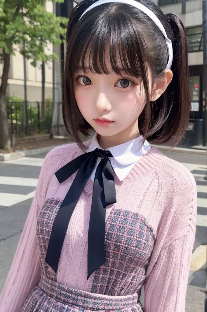 blush、Beautiful girl alone、And soul、solo、mini skirt、black tights、Flower Field、Cherry blossom trees、Sit on