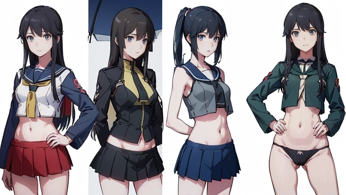 (( Fleet Collection、Kantai Collection、Yao、standing,multiple views、)),((Sailor suit、topless、breasts out,belly button、Bottomless))、woman,Full body photo, ((white background. White bed in a love hotel))) Best image quality, high quality, The background is clear,きれいなwoman, Japanese, detailed, detailed eyes, detailed skin, Beautiful Skin, 超High resolution, (reality: 1.4),とても美しいwoman, A younger face, Beautiful Skin, thin, (Ultra-photorealism), (High resolution), (8k), (非常にdetailed) (Beautiful and detailed eyes), (非常にdetailed), (detailed face), Displaying the viewer, Fine details, detailed face, smile,Straight,Looking Ahead, StraightLooking Ahead, Photo Real, Baby Ftyle: ponytail、short hair,Brown Hair、smile,(((Sailor suit、topless、breasts out,belly button、No underwear、Bottomless)))(Gaunt, Skinny,)(((Gaunt, flat chest, ,)))(,))hair over one eye, from below, (((Fleet Collection、Kantai Collection、Yao、standing,multiple views,))),drunk, laughing,