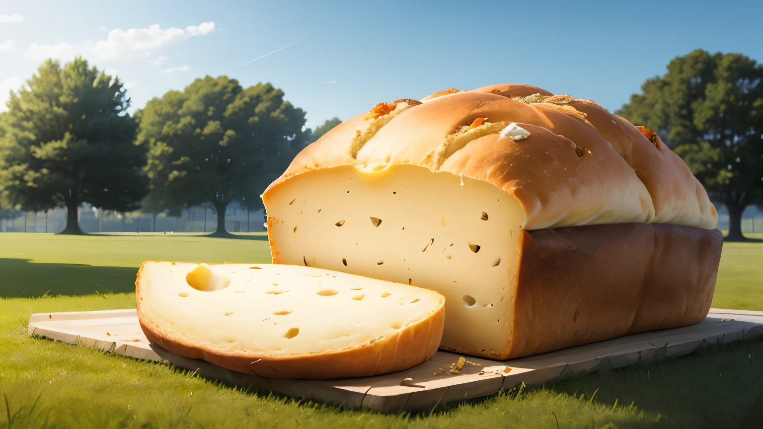 giant cheese bread on the lawn