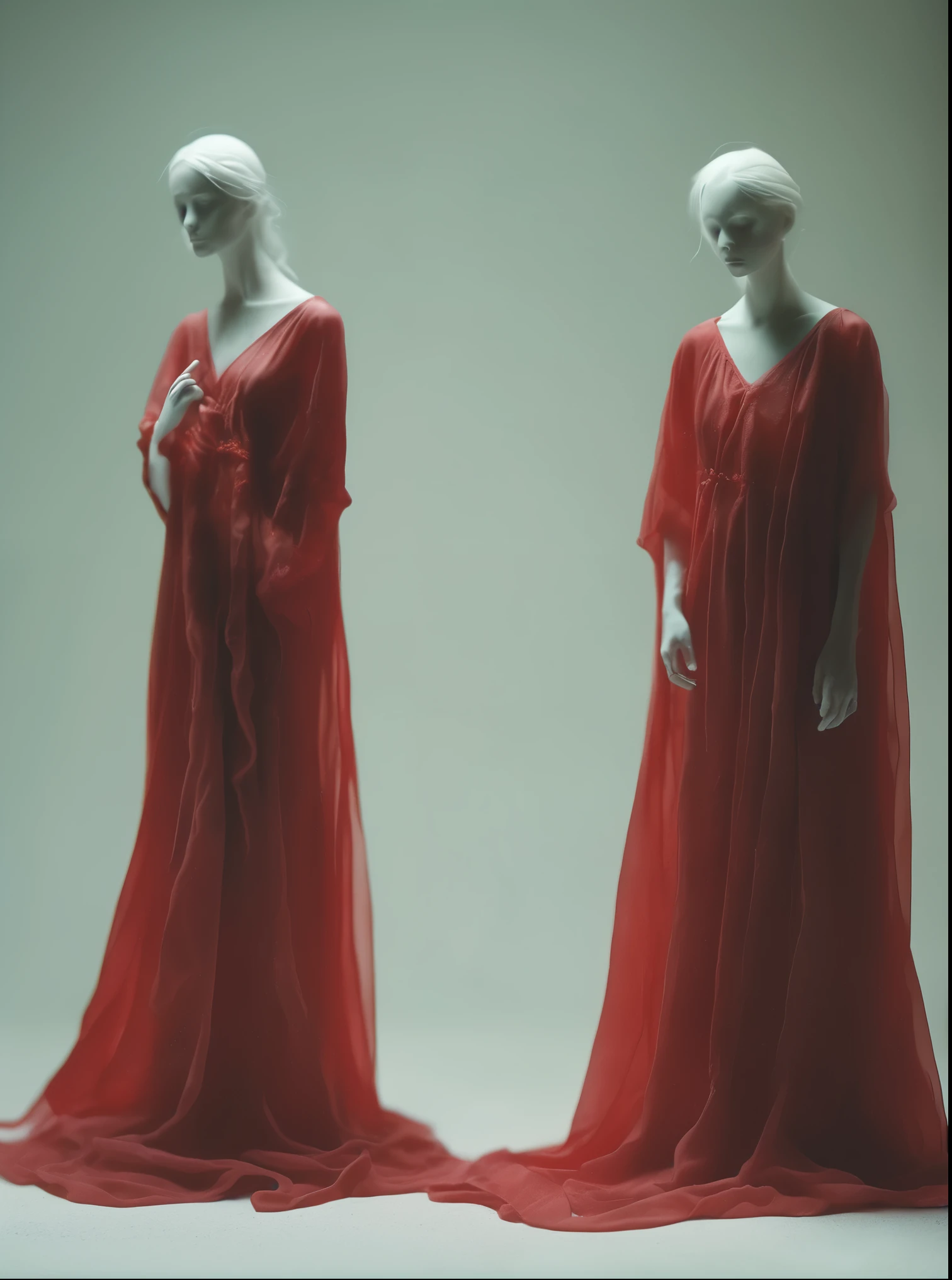 no estilo de figuras minimalistas, branco claro e vermelho, mote kei, retratos realistas, Ethereal Photography, ghostly figures, fechar-se, pictorial drama, 50 mm 4 figuras darkness