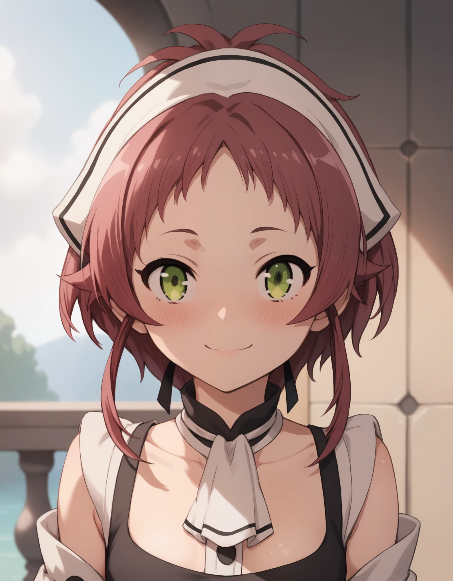 score_9, score_8_up, score_7_up, score_6_up, source_anime, rating_explicit,, Aisha Greyrat, solo, 1girl, green eyes, hair, blush, smile, collarbone, small breasts,, young, Young female, Beautiful long legs,, uncensored, amazing anime illustration, masterpiece, intricately detailed, BREAK,