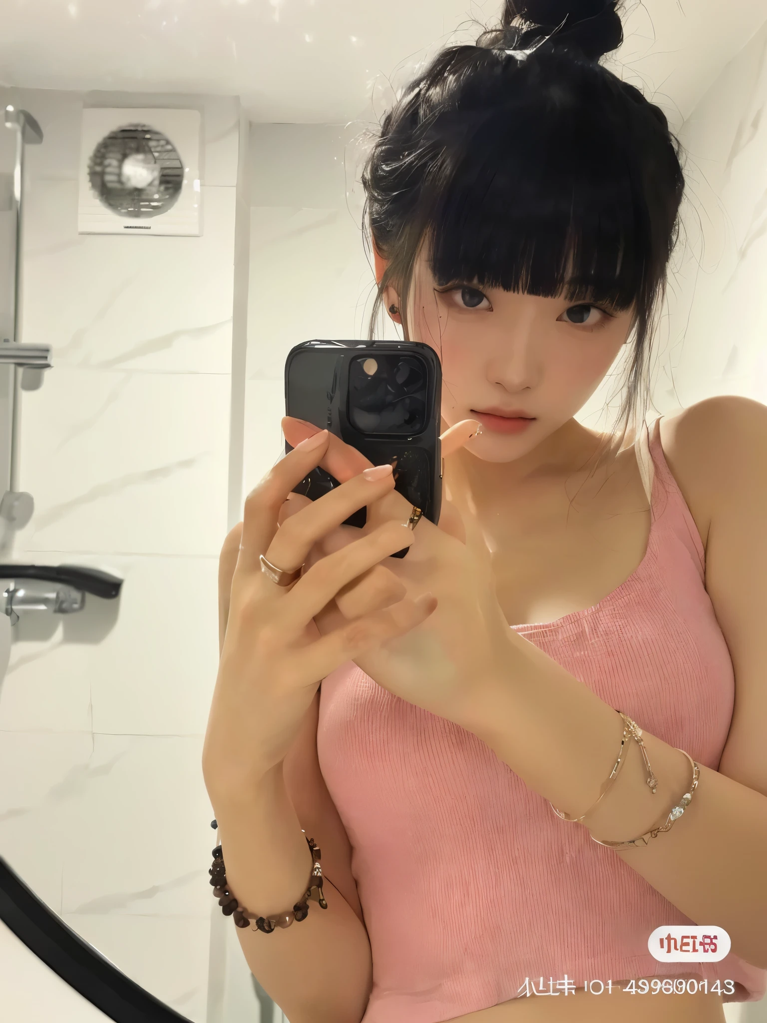 there is a woman taking a selfie in a bathroom mirror, ulzzang, 19-year-old girl, 8k selfie photograph, xision wu, xintong chen, 18 years old, 2 2 years old, sha xi, Yoshitomo Nara, 21 years old, photo of slim girl, e - girl