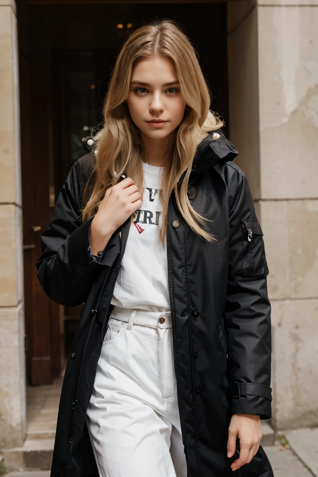 Girl White Skin Blonde Hair, Straight Hair with Coat
