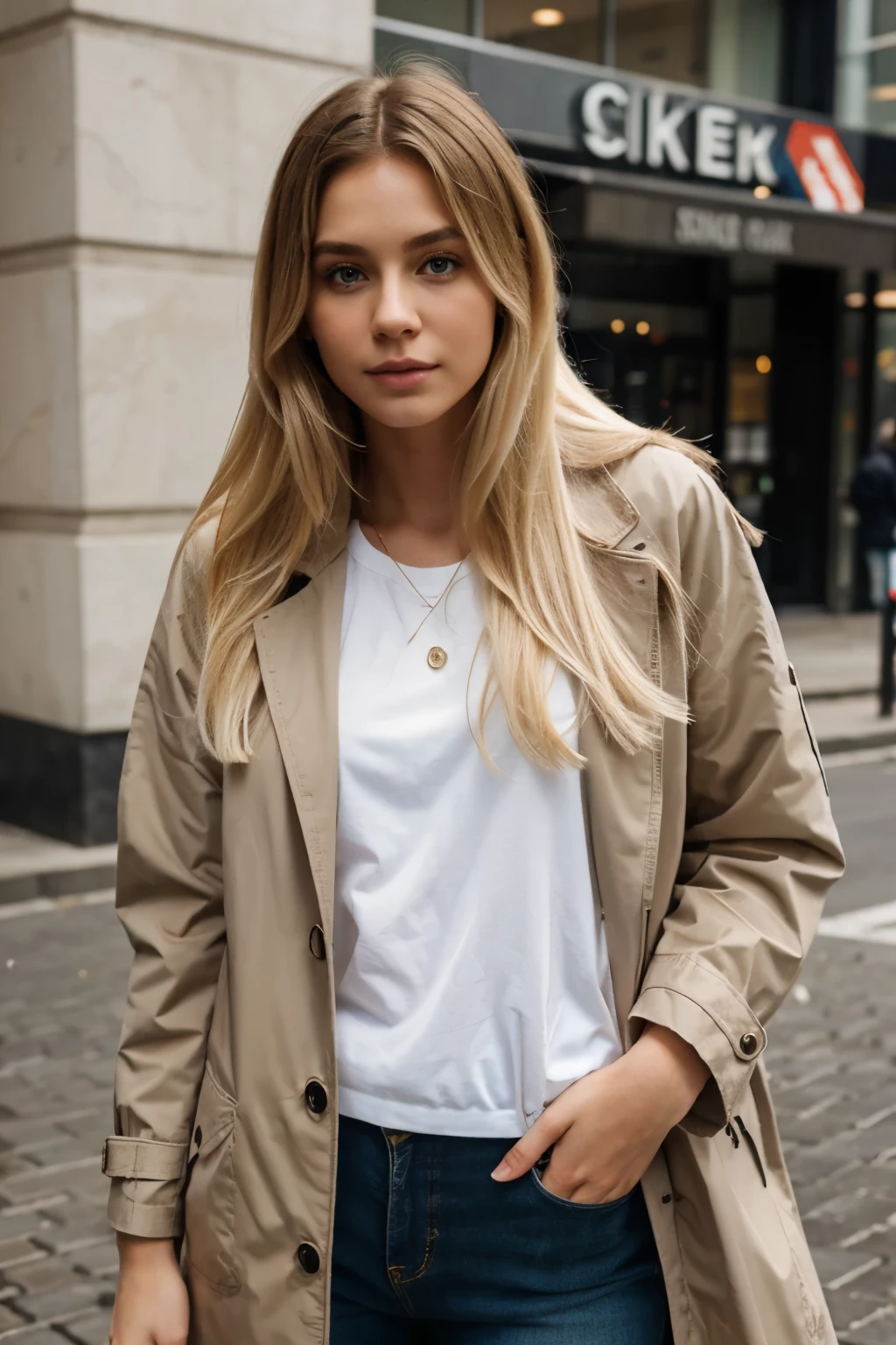 Girl White Skin Blonde Hair, Straight Hair with Coat