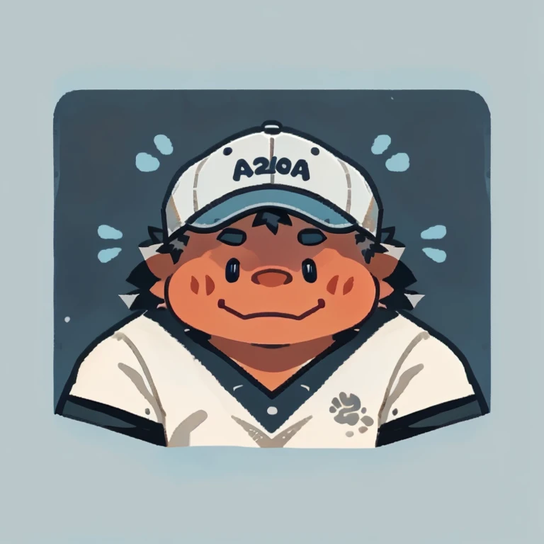 red dagon face,Cute face,Humanity(red dagon), (White short sleeve:1.3), (with cap), (round face), (red skin), Chubby,(white eyebrows:1.1),(Upper body naked:1.2),(perfect black eyes),Simple background, Blue Background,print style。(Artist:Takemoto Arashi