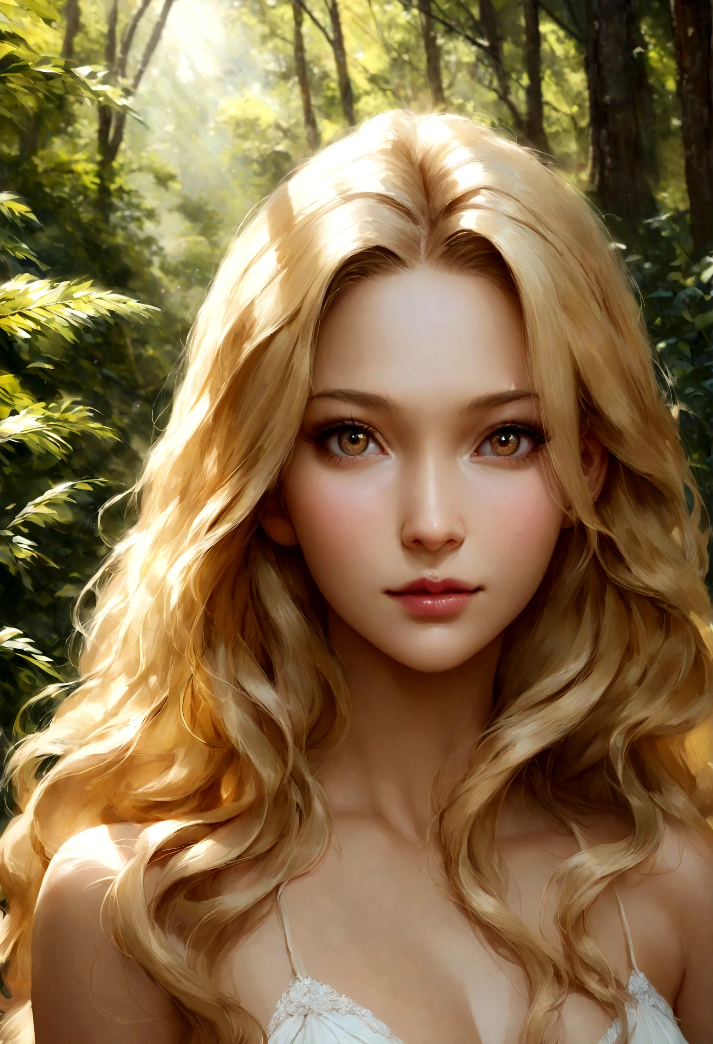 gorgeous asian 18 years old, blond with long wavy hair and white gown, big brest, beautiful blonde woman, beautiful blonde girl, blonde woman, a gorgeous blonde, blonde and attractive features, photo of a beautiful woman, sexy girl with long blonde hair, blonde beautiful young woman, a girl with blonde hair young blonde woman, beautiful blonde hair, mastepiece, realistic, photorealistic, in the forest, close up shot, portrait,