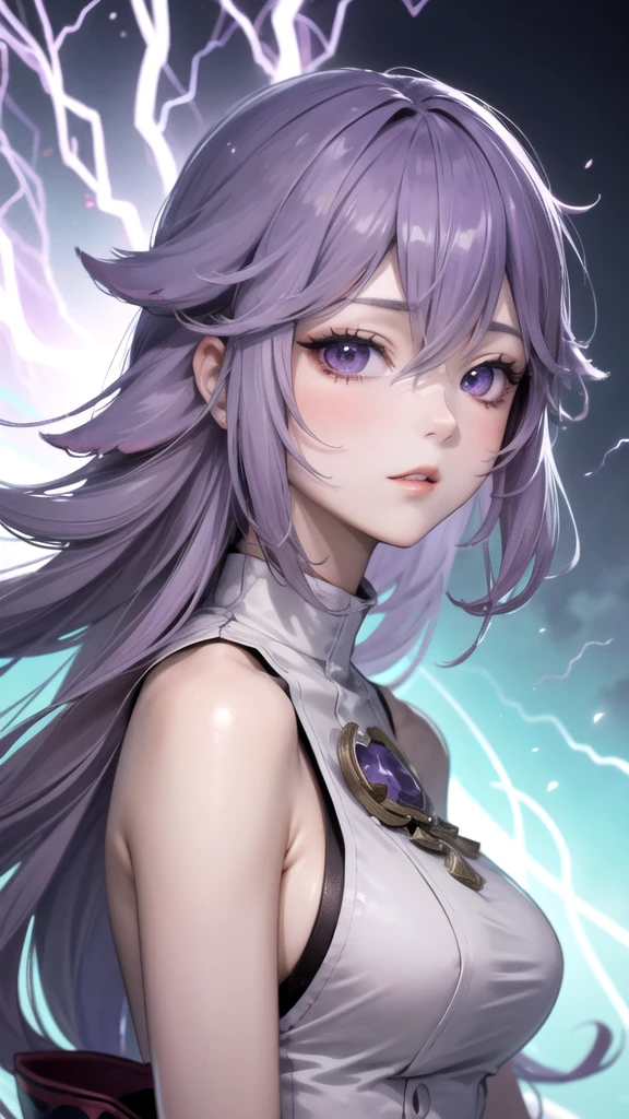 (High Detail:1.2) Anime Girl, (Cinematic Lighting, Delicate Colors), (Purple Lightning:1.2), Lighting Calm, Wind, Fog. Turquoise, delta tones.