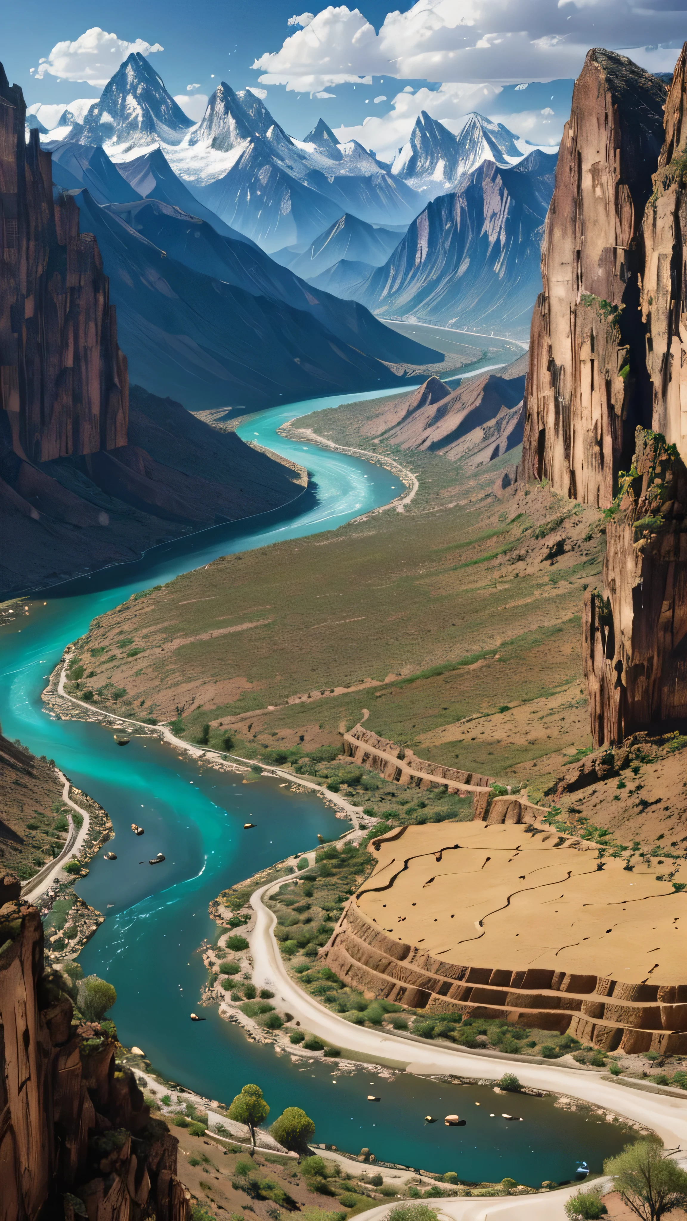 “Generate an image portraying diverse geographical features, including towering mountains, winding rivers, expansive deserts, and lush valleys. The terrain to create images is varied, showcasing the Earth’s natural beauty in all its forms.”