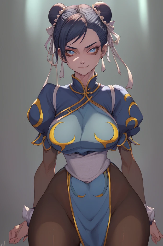 Juri Han,,visto de cima,olhando de cima,olhando para cima,melhor qualidade,roupa azul,chun-li,Sozinho, Obra de arte, melhor qualidade, agrias, gray sweater, collant preto, standing, olhando para o espectador, cabelo curto,os olhos,evil smile, olhar maligno,luvas preta,roupa azul,yandere rosto,poor lighting,coxa sarada copo detalhado,olhando para frente Juri Han,bela,mao detalhada