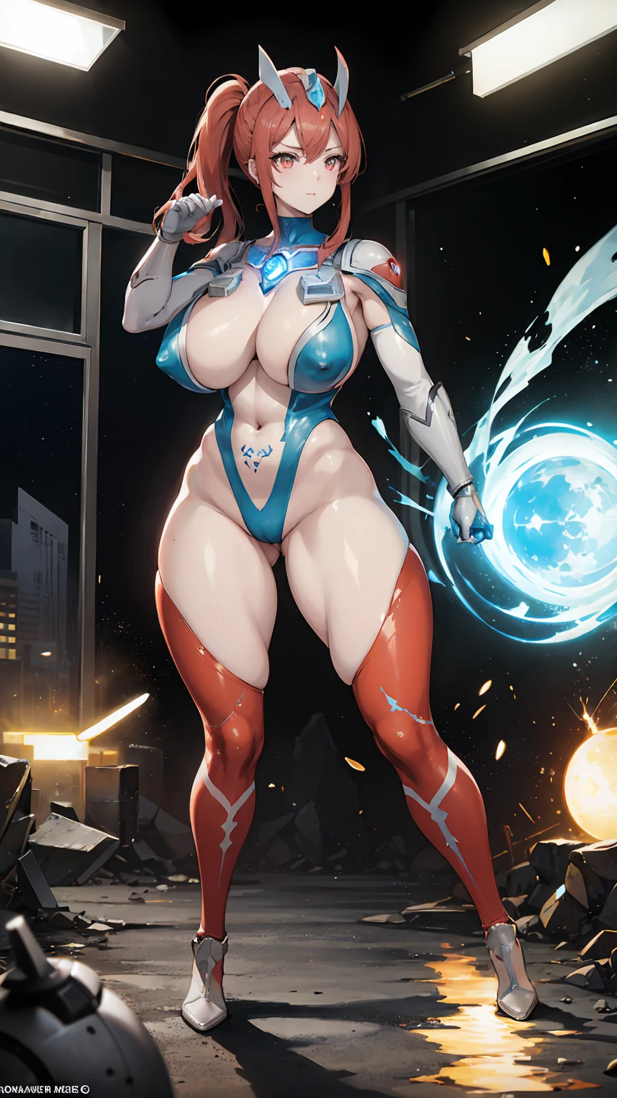 Otherworldly fantasy:2.0、Post-apocalyptic:5.0、Ruined buildings:5.0、{{dressed as ({{{{{{[red:2.0](ultraman bodypaint)}}}}}} and {{{[silver:2.0](ultraman tatoo)}}})}}}:10.0、1mature woman、nsfw、Mature Woman、Ultraman bodysuite:2.0、Height 50 meters、Face is human、Beautiful muscular woman、Glaring at the enemy、Fighting Pose、Very sexy body:2.0、cyber punk:1.8、headgear、{{{Muscular body、Red hair、ponytail、Big Tits、Beautiful feet}}}、highest quality、High quality、Beautiful details、