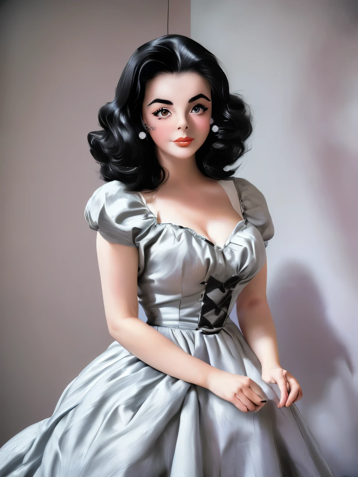 a black and white photo of a woman in a dress, a pastel by Stan Galli, flickr, folk art, 1950s press photo, photo of a model, 1950s photograph, old hollywood, circa 1958, gorgeous beautiful woman, black and white vintage photo, elizabeth taylor, vintage closeup photograph, photograph ”, photograph”